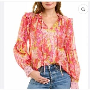 LoveShackFancy Pink and Orange Ronalda Blouse